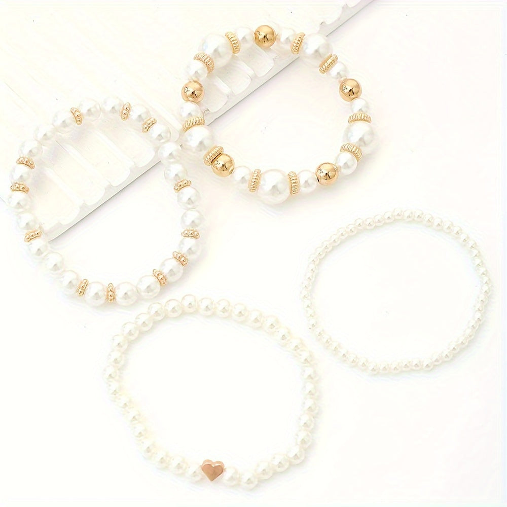 Clara - Lot de 4 bracelets avec fausses perles