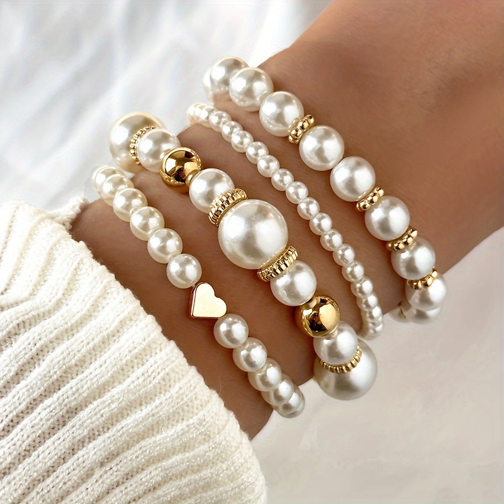 Clara - Lot de 4 bracelets avec fausses perles